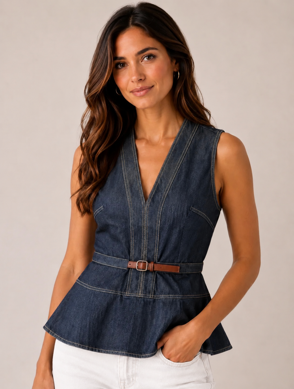 Chloe Belted Denim Top