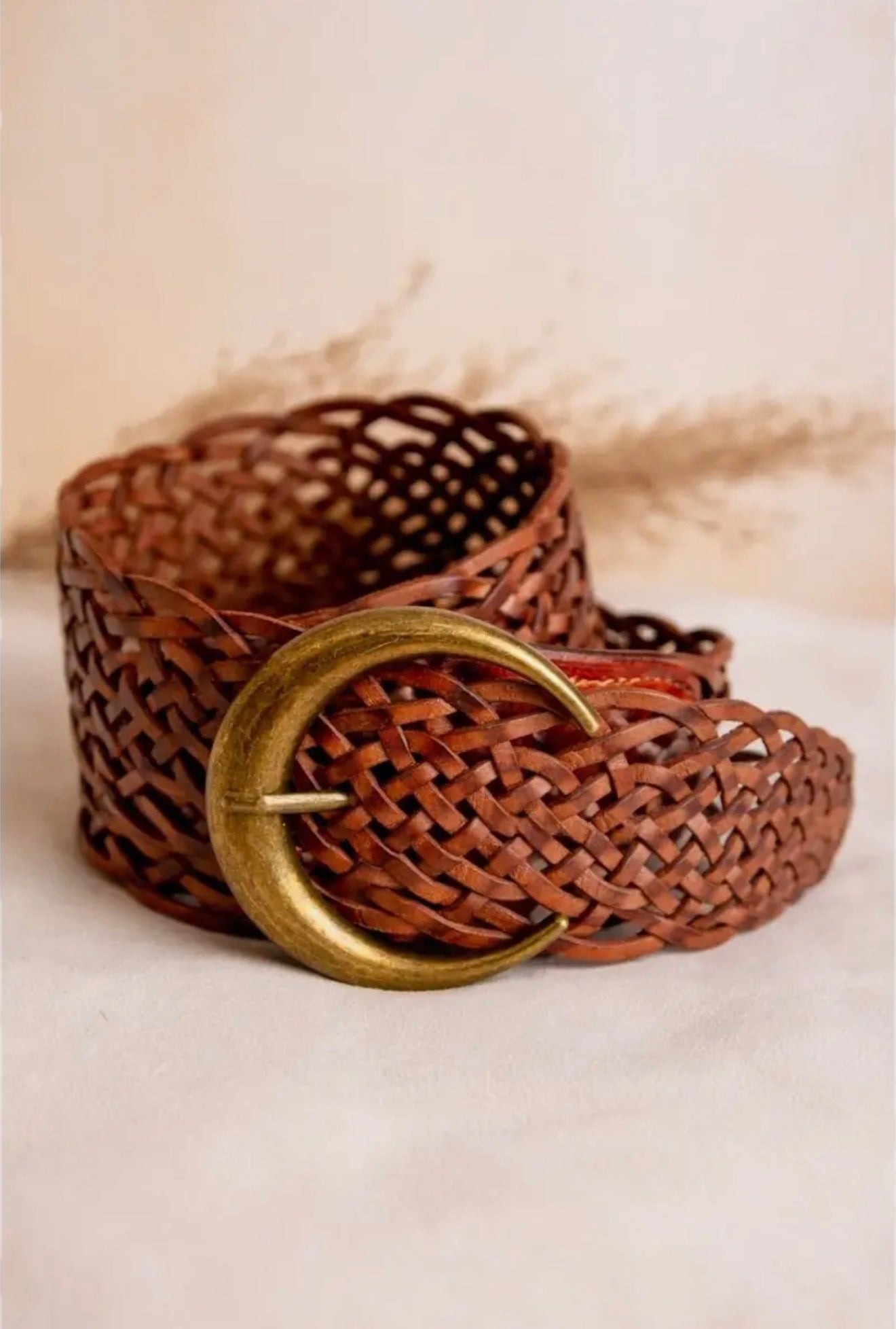 Wide Moon Brown Leather Belt