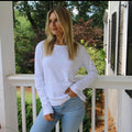 Long Sleeve Jeans Crew Top in White