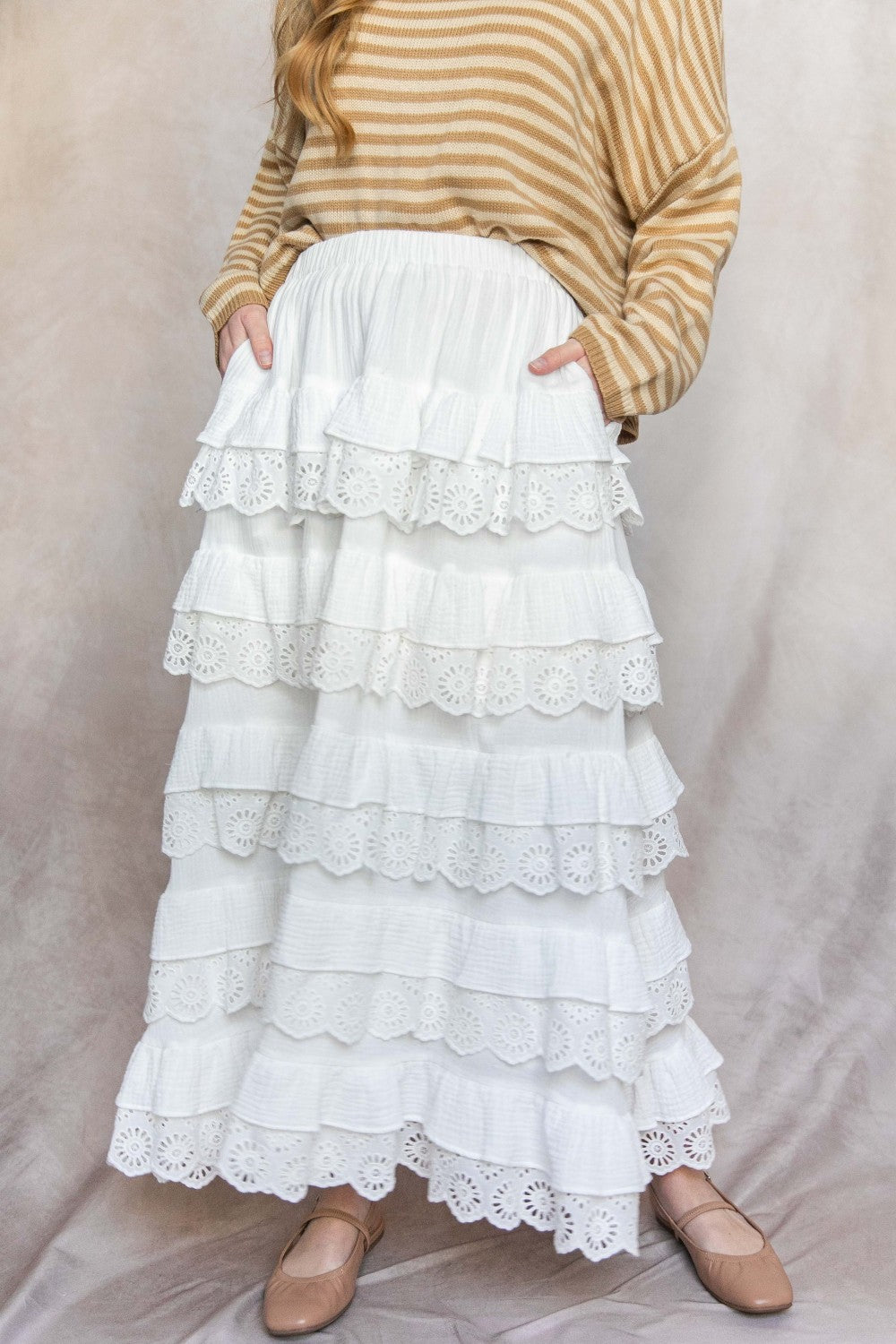 Eyelet and Gauze Maxi Skirt