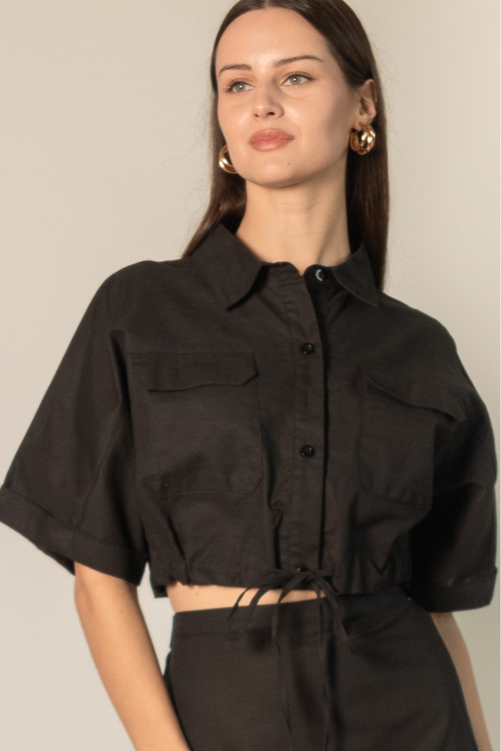 Cropped Drawstring Top