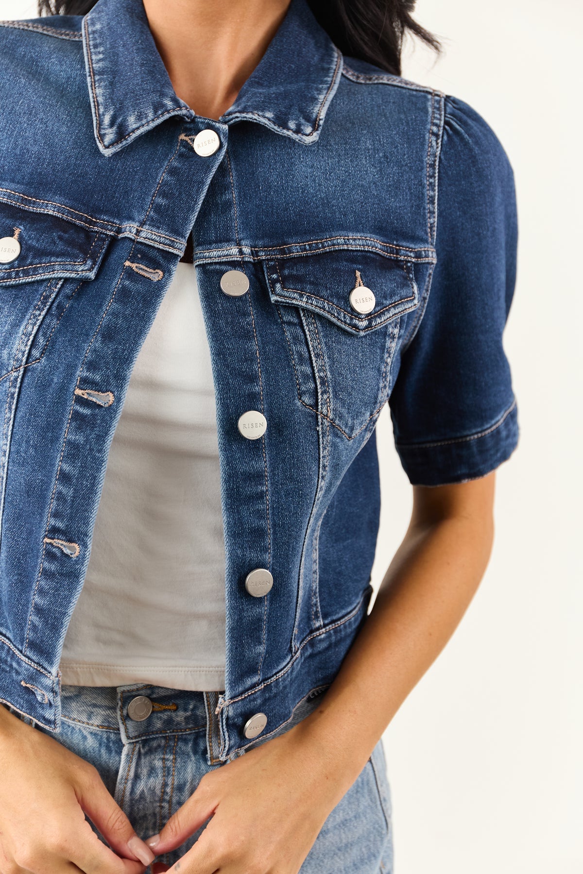 Short, Puff Sleeve Denim Jacket