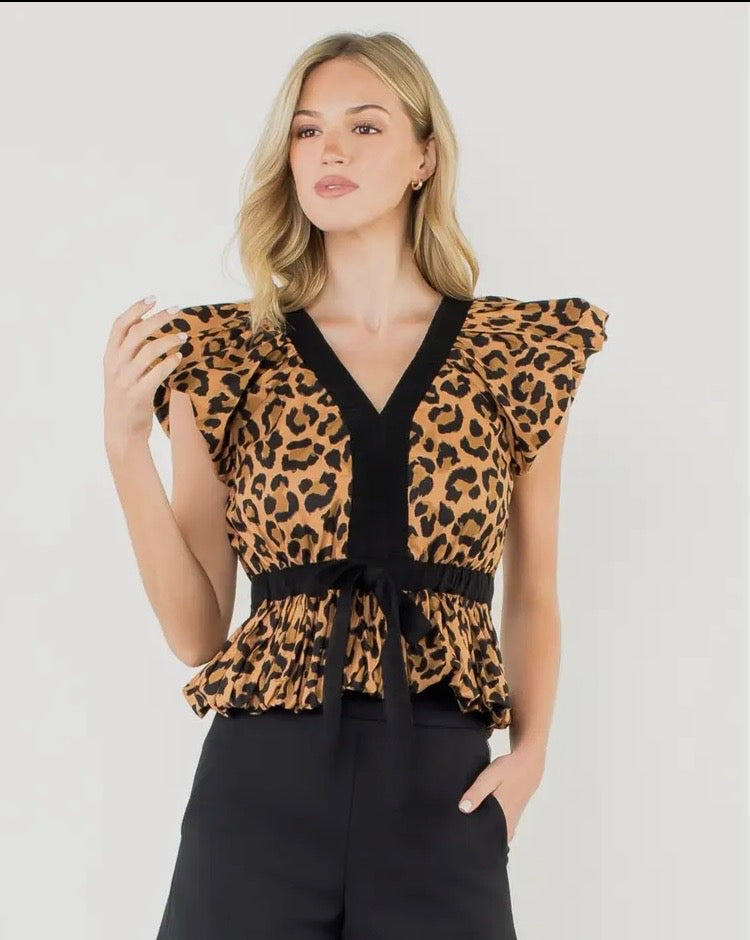 Puff Sleeve Cheetah Print Top