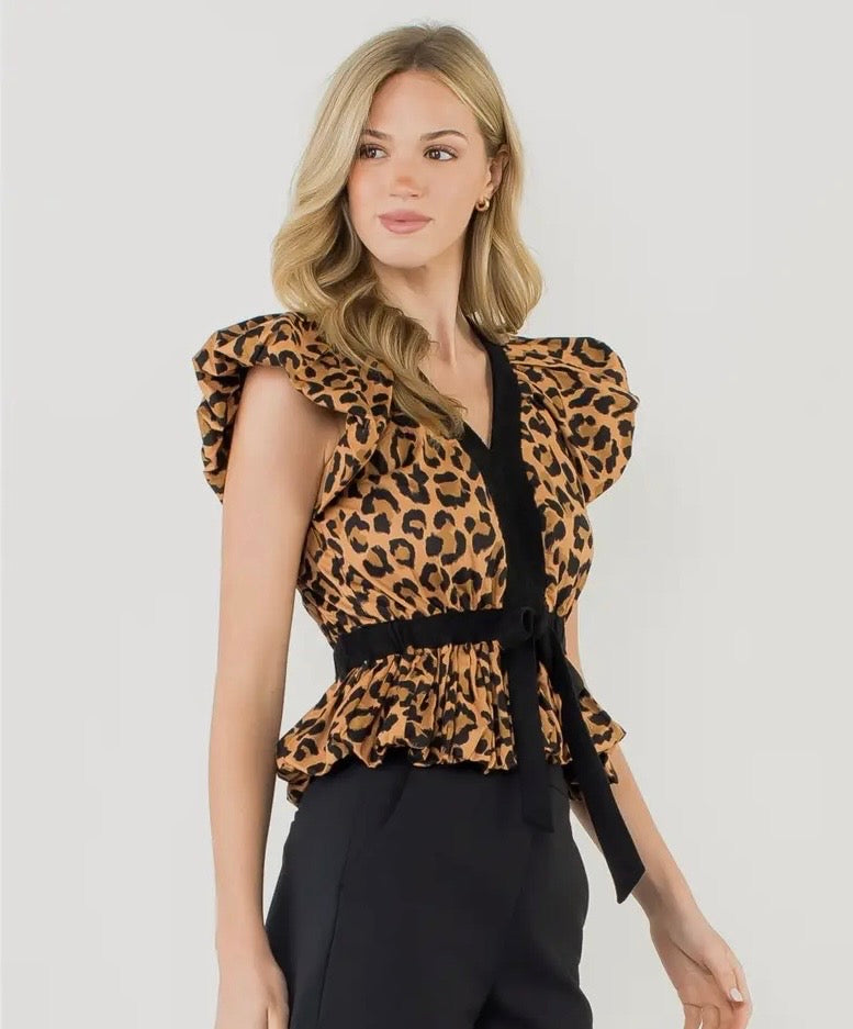 Puff Sleeve Cheetah Print Top