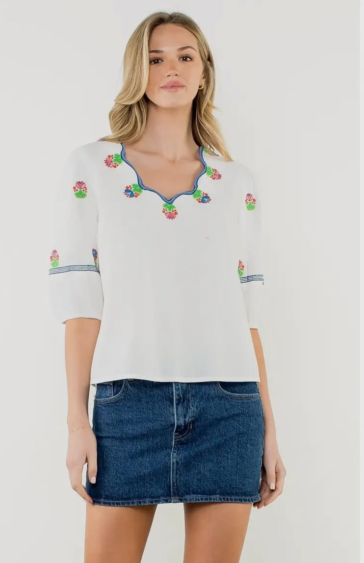 Flower Embroidered Top