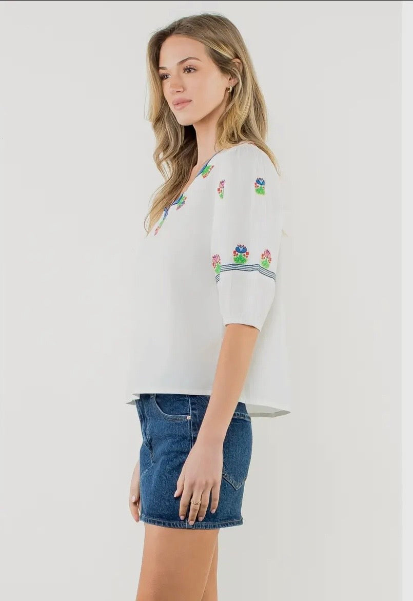 Flower Embroidered Top