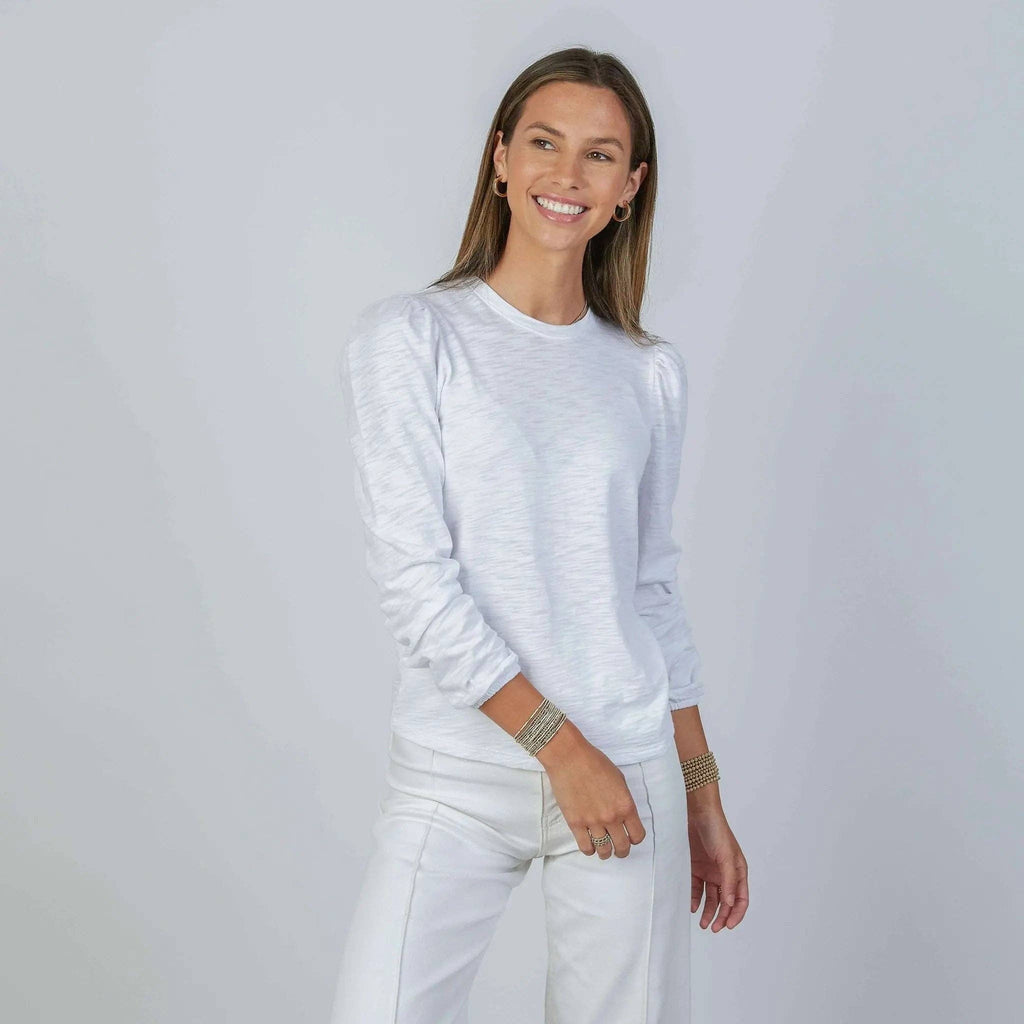 Elle Ruched Long Sleeve Tee In White