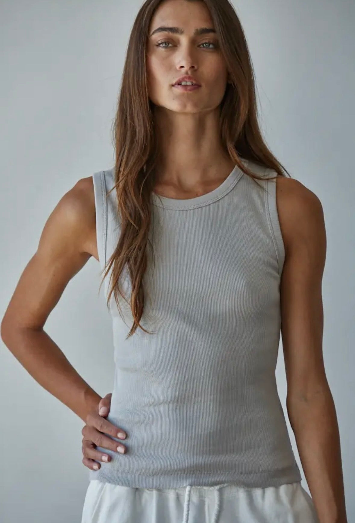 Cotton Ribbed Tank Top in Grey