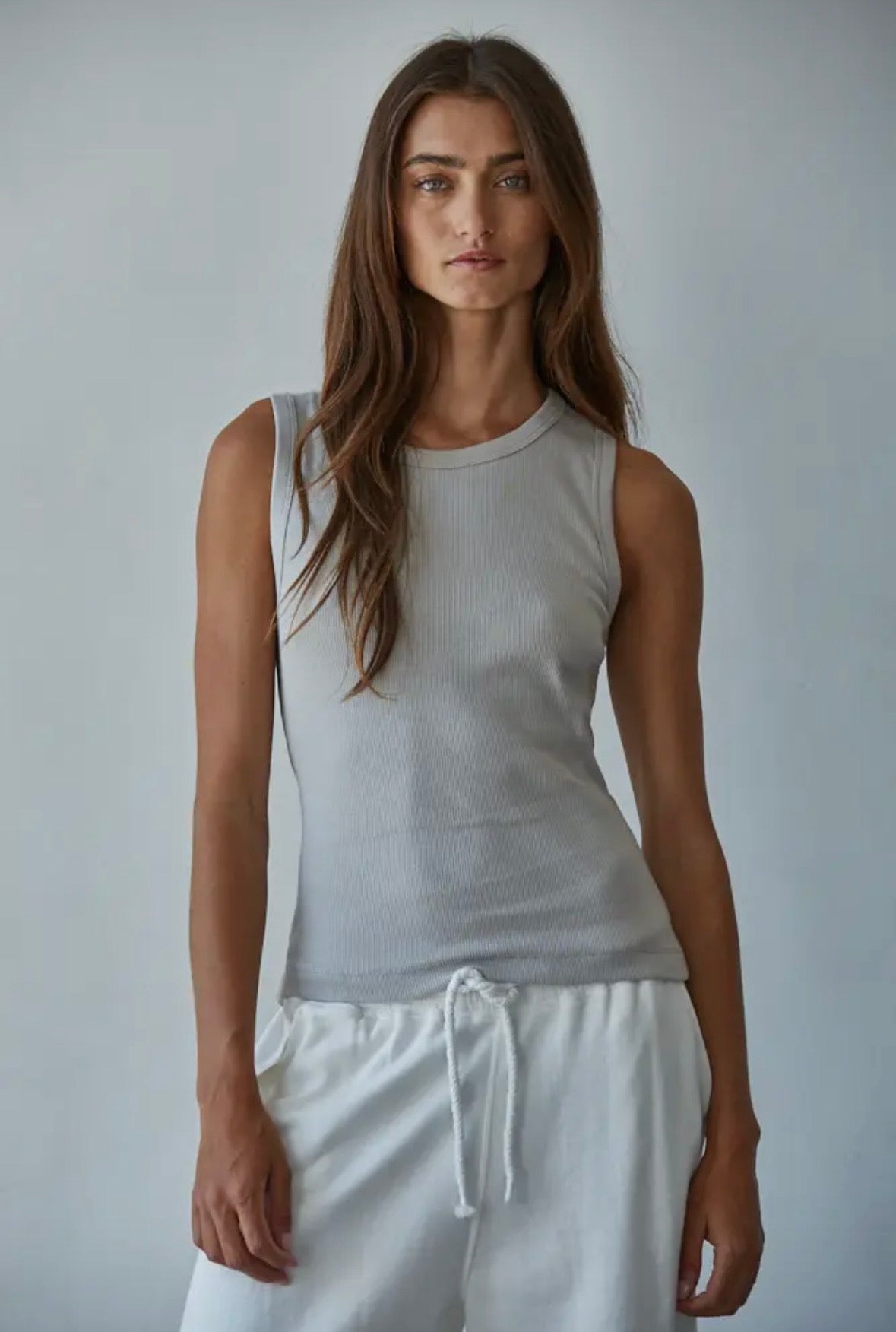 Cotton Ribbed Tank Top in Grey