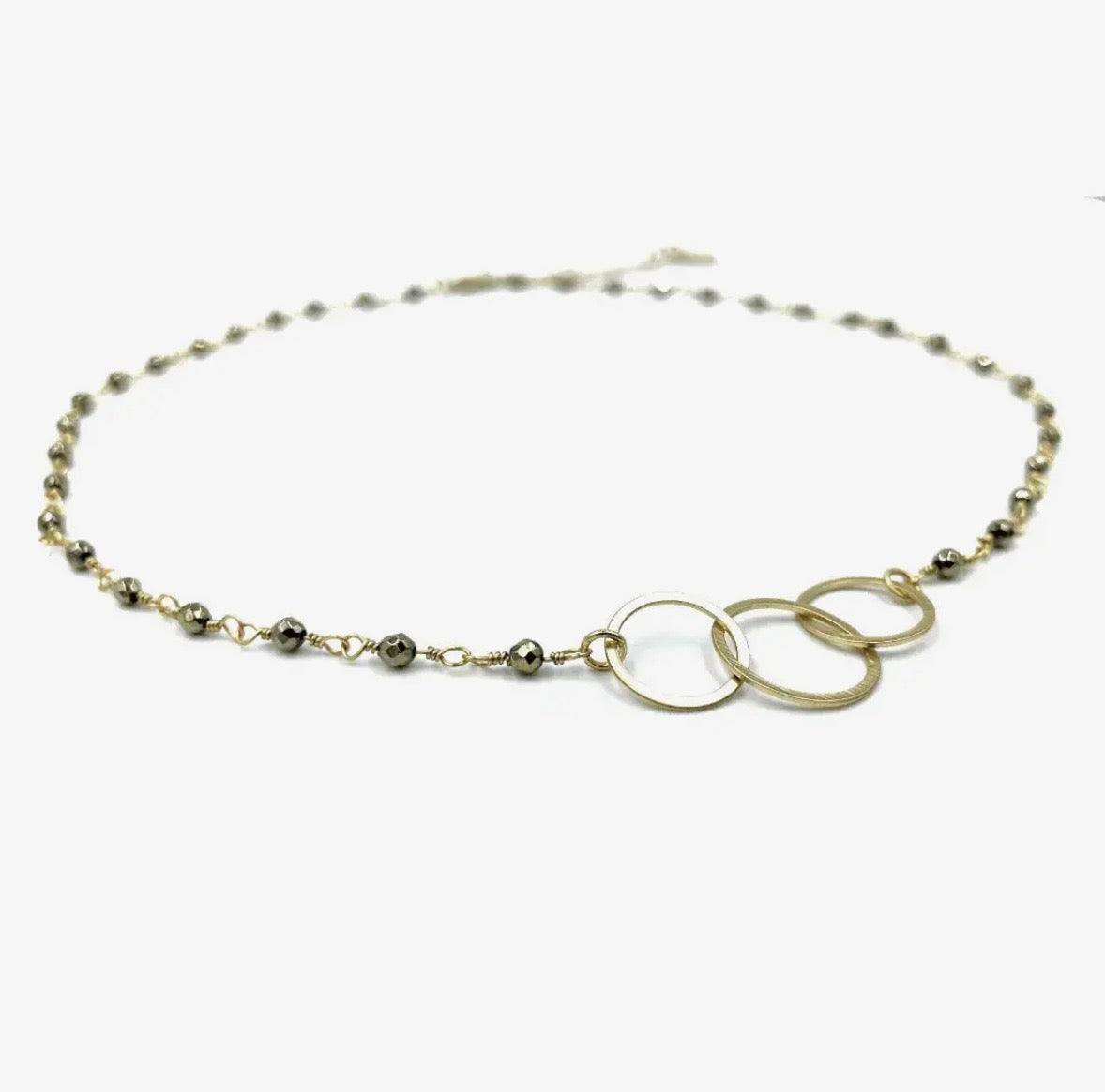3 Hoops On Pyrite Short Necklace