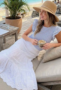 Double Flutter Sleeve Tee, blue & white