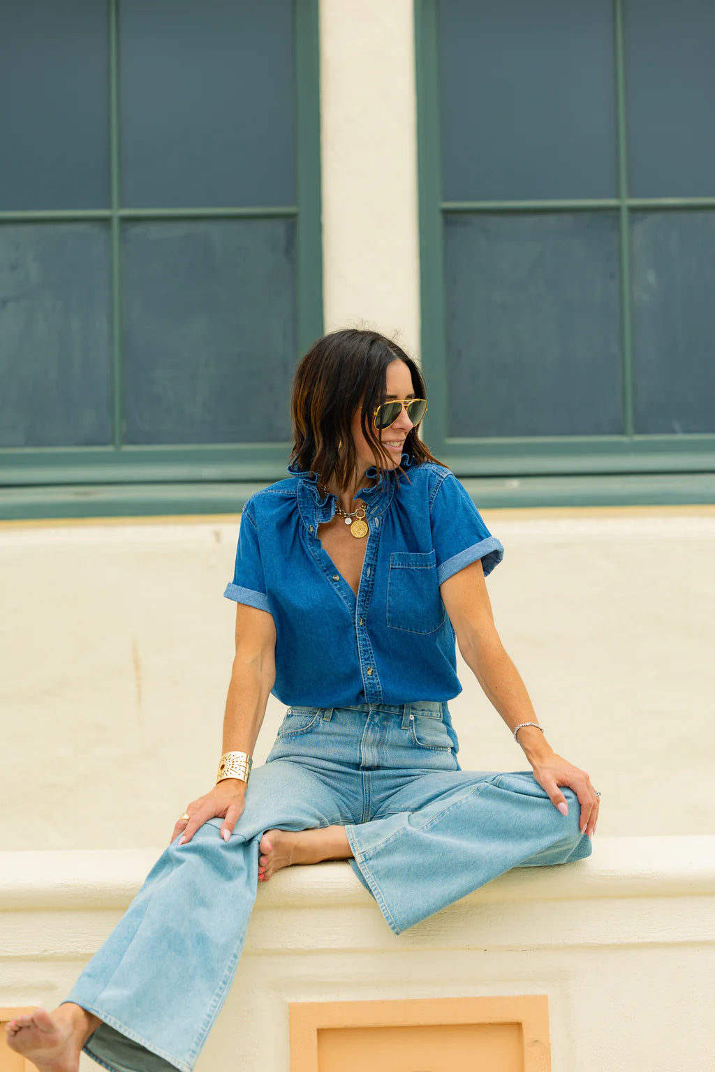 Short Sleeve Denim Top