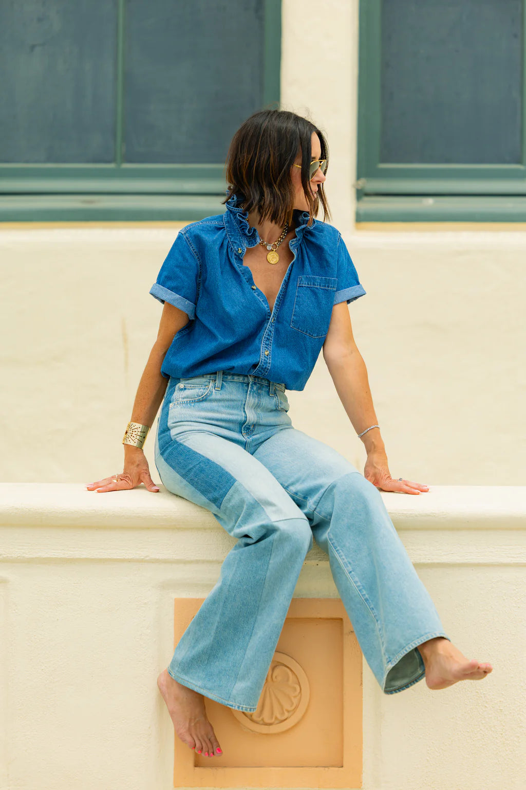 Short Sleeve Denim Top