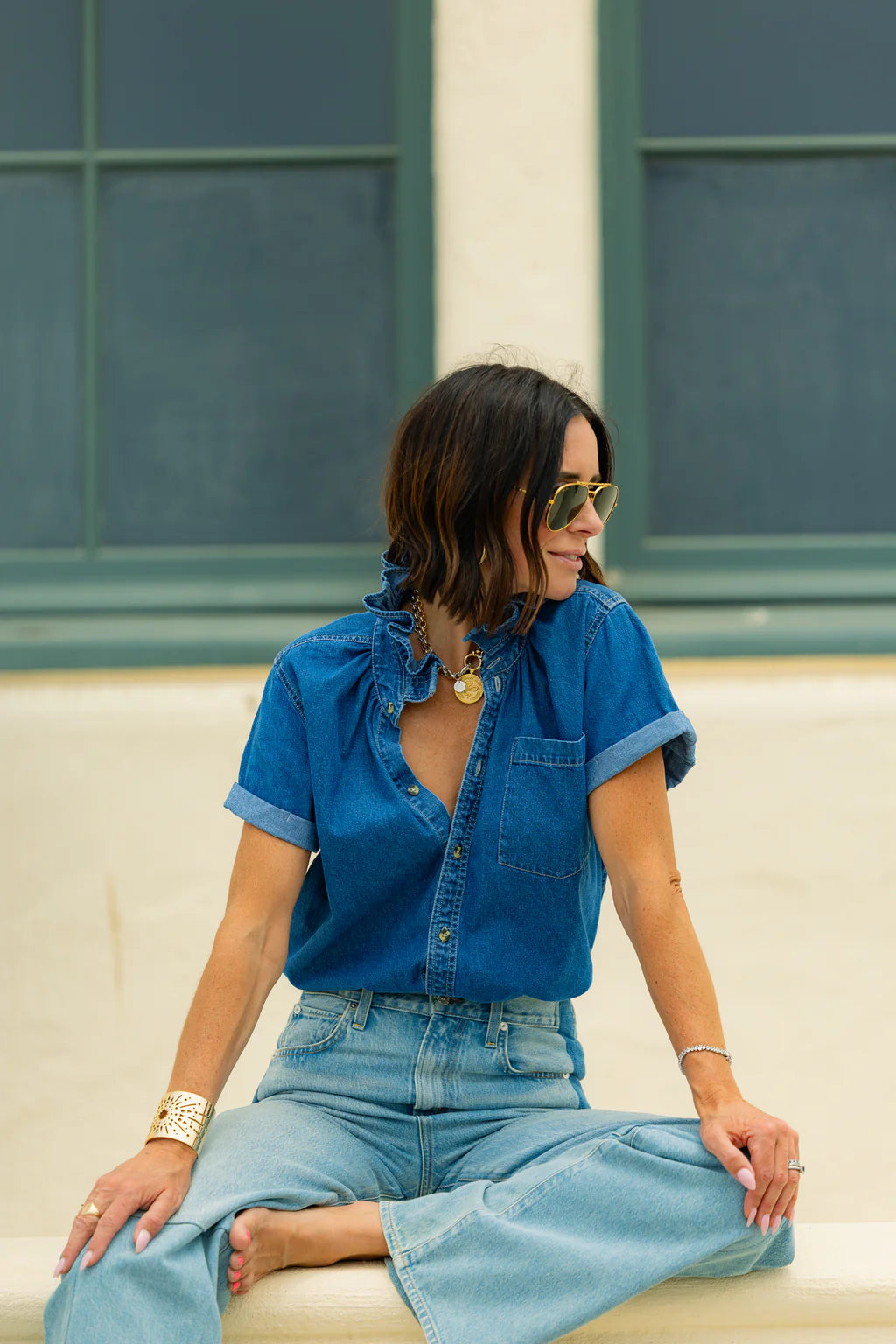 Short Sleeve Denim Top