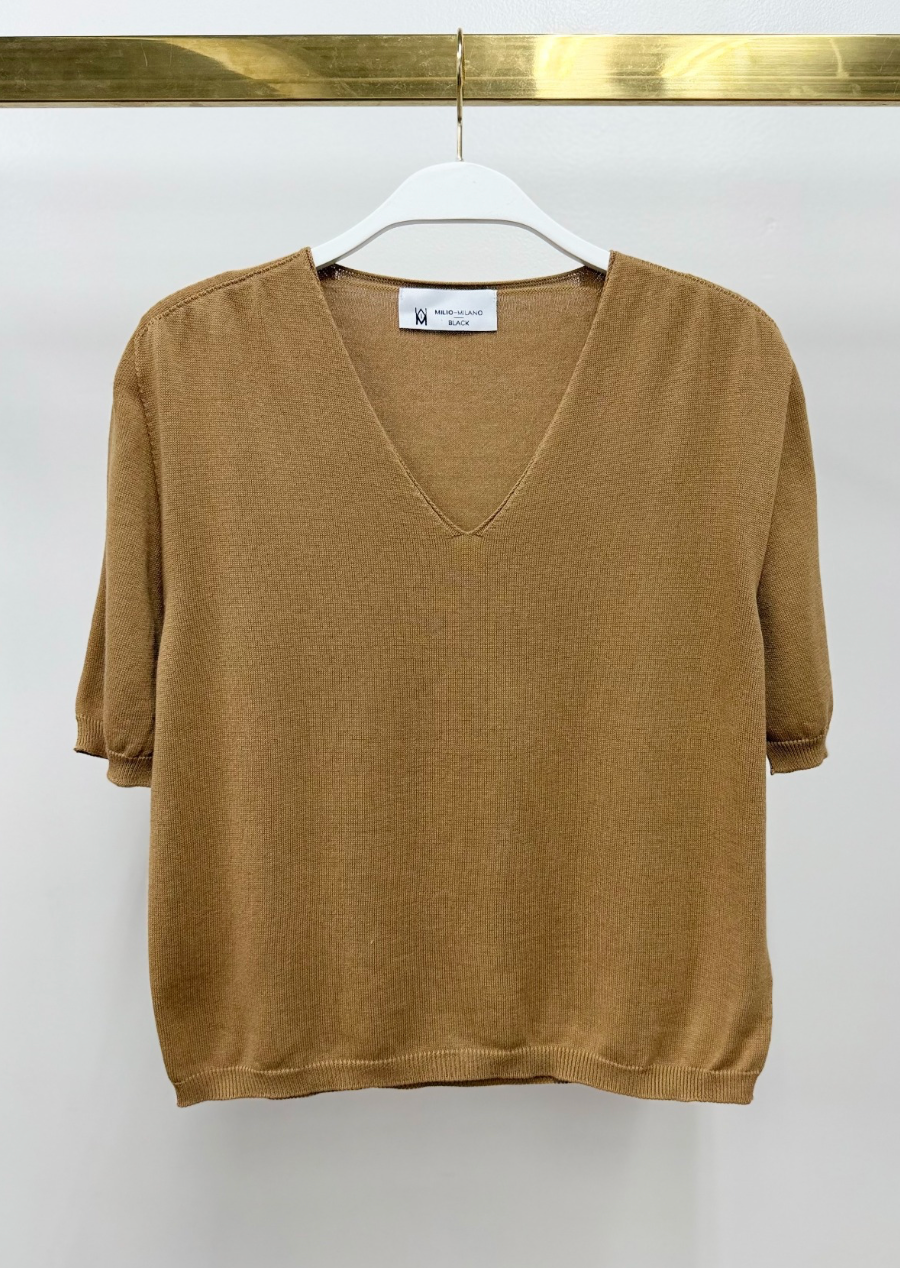 Holly - Light Cotton Sweater in Camel