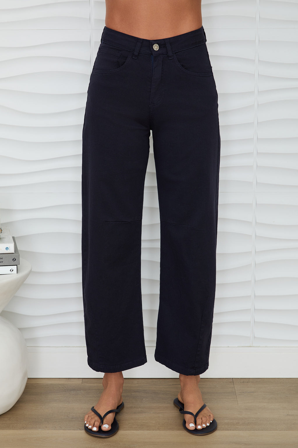 Barbara High Waist Barrel Pants in Navy